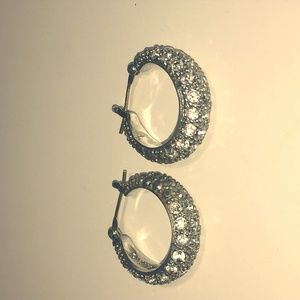 Monet® Silver-Tone Pavé Crystal Hoop Earrings